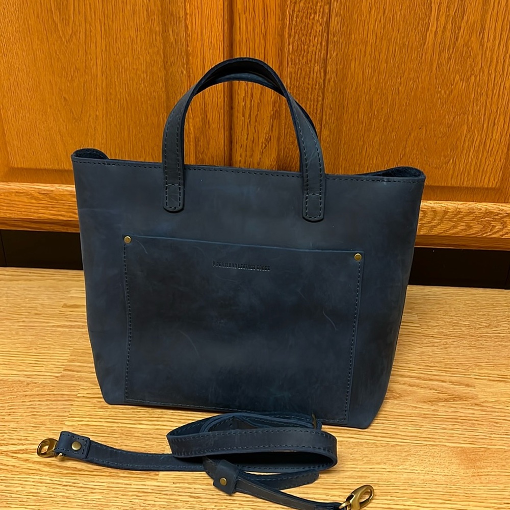 Portland leather goods medium crossbody tote deep water